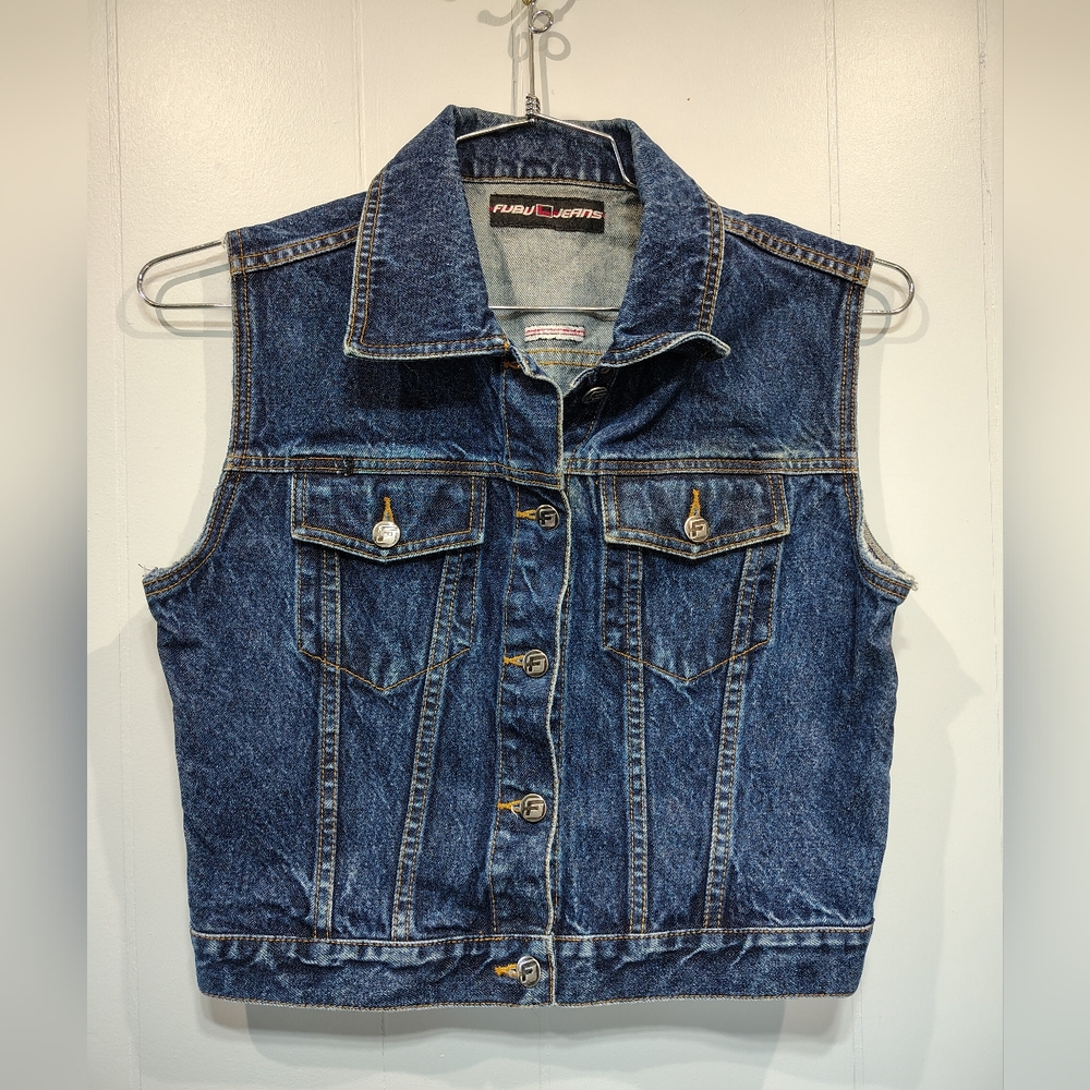Vintage FUBU Jeans Denim Vest 90s Streetwear Large